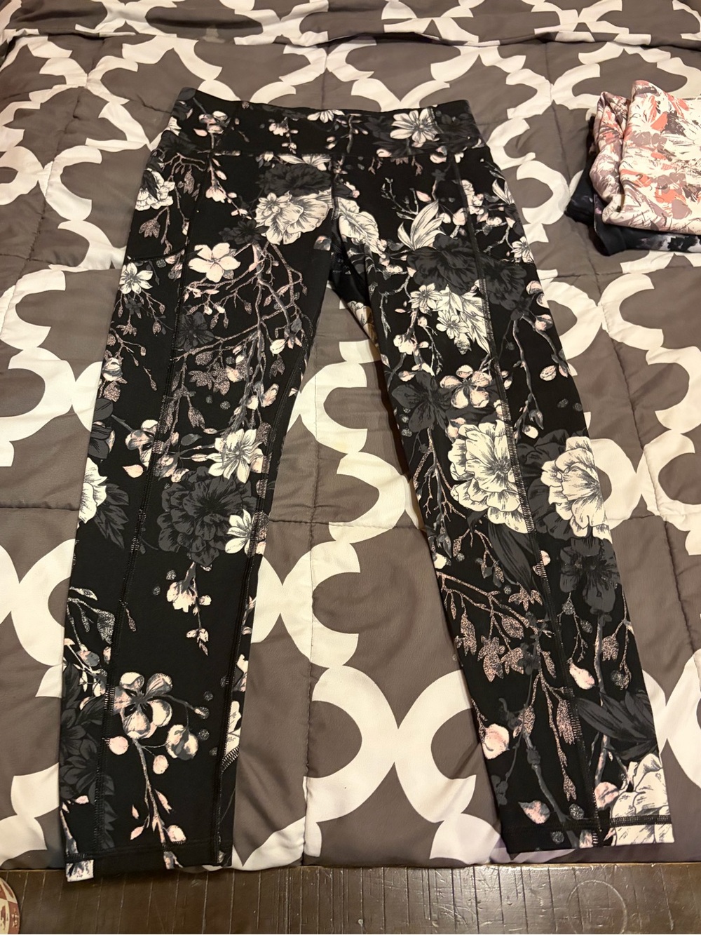Victoria's Secret Black Leggings with Pink & Cream Floral Print